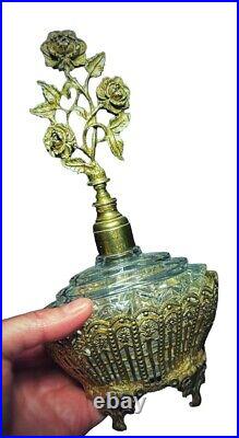Vintage Matson Floral Ormolu Filigree Perfume Bottle With Glass Dabber