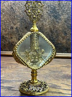 Vintage Matson Gold Filigree Diamond Ormolu Perfume Bottle / RARE UNUSUAL SHAPE