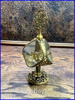 Vintage Matson Gold Filigree Diamond Ormolu Perfume Bottle / RARE UNUSUAL SHAPE