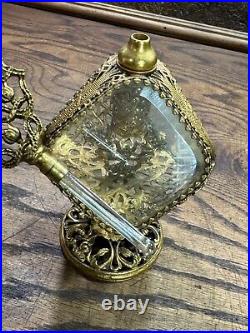 Vintage Matson Gold Filigree Diamond Ormolu Perfume Bottle / RARE UNUSUAL SHAPE