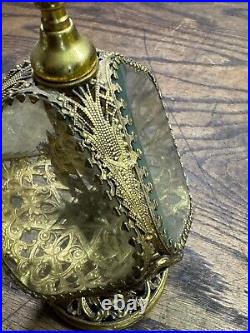 Vintage Matson Gold Filigree Diamond Ormolu Perfume Bottle / RARE UNUSUAL SHAPE