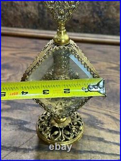 Vintage Matson Gold Filigree Diamond Ormolu Perfume Bottle / RARE UNUSUAL SHAPE