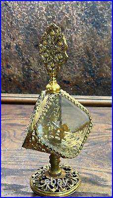 Vintage Matson Gold Filigree Diamond Ormolu Perfume Bottle / RARE UNUSUAL SHAPE