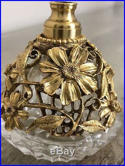 Vintage Matson Gold Metal Floral Filigree Ormolu Perfume Bottle Glass Dauber EUC