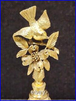 Vintage Matson Gold Plated Ormolu Glass Perfume Bottle with Dauber Bird Blossoms