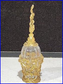Vintage Matson Gold Plated Ormolu Glass Perfume Bottle with Dauber Bird Blossoms