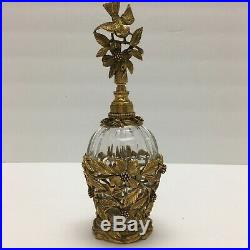 Vintage Matson Gold and Brass Filigree Perfume Bottle Bird and Dogwood