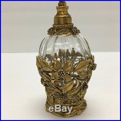 Vintage Matson Gold and Brass Filigree Perfume Bottle Bird and Dogwood