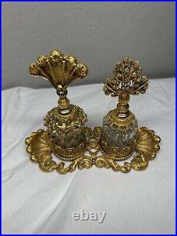 Vintage Matson Hollywood Regency Gold Ormolu Perfume Bottles & Dauber Set & Tray