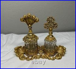 Vintage Matson Hollywood Regency Gold Ormolu Perfume Bottles & Dauber Set & Tray