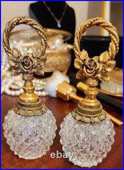 Vintage Matson K825 Gold Plated Ormolu Glass Perfumed Bottles & Dauber Daffodil