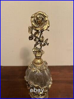 Vintage Matson K825 Gold Plated Ormulo Glass Perfumed Bottle & Long Dauber ROSES