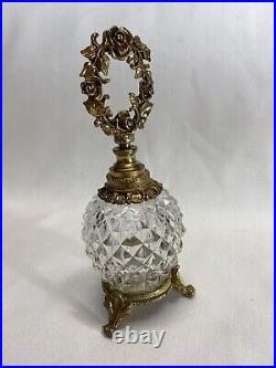 Vintage Matson Ormoul Crystal Perfume Bottle with Floral Wreath Top