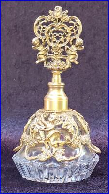 Vintage Matson Ormulo Gold Filigree Cherub Glass Perfume Bottle & Stopper 6