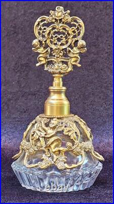Vintage Matson Ormulo Gold Filigree Cherub Glass Perfume Bottle & Stopper 6