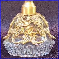 Vintage Matson Ormulo Gold Filigree Cherub Glass Perfume Bottle & Stopper 6
