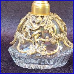 Vintage Matson Ormulo Gold Filigree Cherub Glass Perfume Bottle & Stopper 6