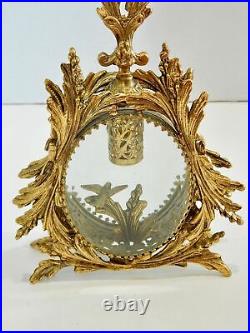 Vintage Matson Perfume Bottle Cherub Birds Ormolu Filagree Beveled Glass Gold