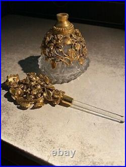 Vintage Matson Rose Gold and Brass Filigree Perfume Bottle 6 1/4