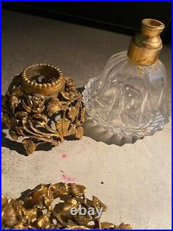 Vintage Matson Rose Gold and Brass Filigree Perfume Bottle 6 1/4