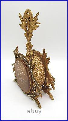 Vintage Matson Vanity Jeweled Gilt Perfume Bottle Beveled Glass Cherub & Bird