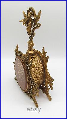 Vintage Matson Vanity Jeweled Gilt Perfume Bottle Beveled Glass Cherub & Bird