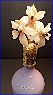 Vintage Mcm Lavender With White foot Opaline Perfume Bottle withpush spray 11 Tall