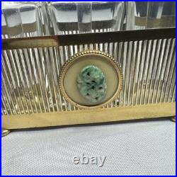 Vintage Metal Apollo Holder Caddy with 3 Glass Perfume Bottles Glass Dip Sticks