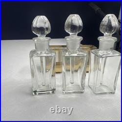 Vintage Metal Apollo Holder Caddy with 3 Glass Perfume Bottles Glass Dip Sticks