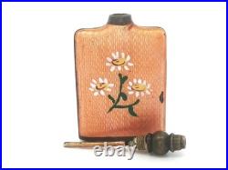 Vintage Metal Dual Side Orange Floral Enamel Work Perfume Scent Bottle