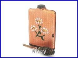 Vintage Metal Dual Side Orange Floral Enamel Work Perfume Scent Bottle