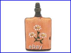 Vintage Metal Dual Side Orange Floral Enamel Work Perfume Scent Bottle