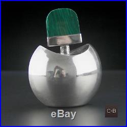 Vintage Mexican Modernist Perfume Bottle Sterling Silver Malachite UNUSED