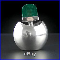 Vintage Mexican Modernist Perfume Bottle Sterling Silver Malachite UNUSED