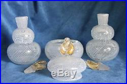 Vintage Mid Century MURANO Glass 2 Perfume Bottle Powder Jar Vanity Italy Label
