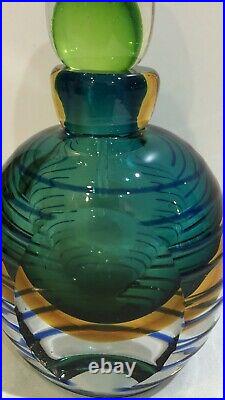 Vintage Mid Century Murano Sommerso Art Glass Perfume Bottle with Stopper In VGC