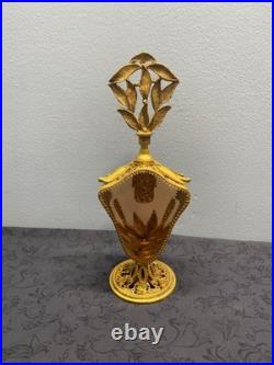 Vintage Mid Century Ormolu Perfume Bottle with Amber Glass