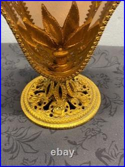 Vintage Mid Century Ormolu Perfume Bottle with Amber Glass