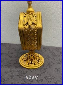 Vintage Mid Century Ormolu Perfume Bottle with Amber Glass