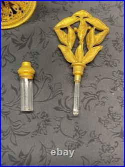 Vintage Mid Century Ormolu Perfume Bottle with Amber Glass