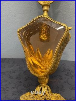 Vintage Mid Century Ormolu Perfume Bottle with Amber Glass