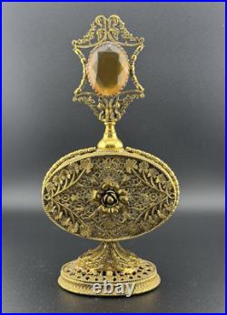 Vintage Mid-century Filigree Perfume Bottle -jeweled Stopper-ornate