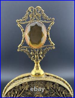 Vintage Mid-century Filigree Perfume Bottle -jeweled Stopper-ornate