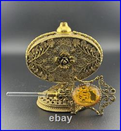 Vintage Mid-century Filigree Perfume Bottle -jeweled Stopper-ornate
