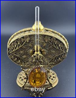 Vintage Mid-century Filigree Perfume Bottle -jeweled Stopper-ornate