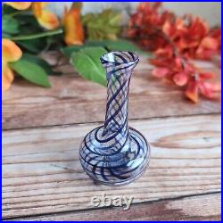 Vintage Milton Townsend Signed Art Glass Blue Swirl Perfume Bottle No Stopper