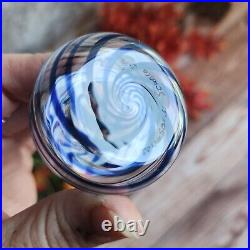 Vintage Milton Townsend Signed Art Glass Blue Swirl Perfume Bottle No Stopper