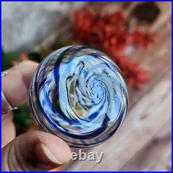 Vintage Milton Townsend Signed Art Glass Blue Swirl Perfume Bottle No Stopper