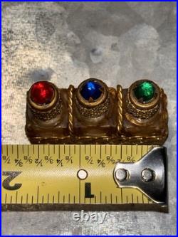 Vintage Mini French Perfume Bottles Gold Filigree With Rhinestones