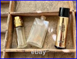 Vintage Mini Perfume Bottles lot with Wooden Printer Drawer Shadow Box Display